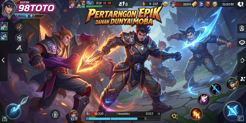 Tangkapan layar gameplay <strong>98TOTO</strong> menampilkan pertempuran tim yang seru dan strategis.