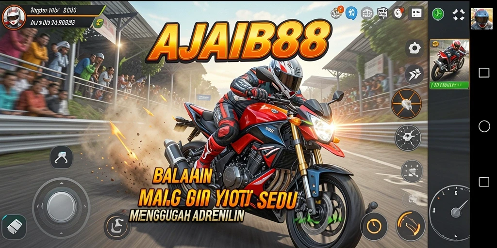 Tampilan gameplay seru AJAIB88 menunjukkan balapan motor yang mendebarkan.