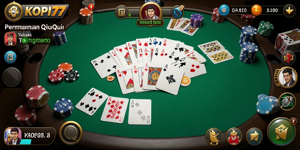 Screenshot gameplay KOPI77 dengan tampilan kartu QiuQiu yang menarik.