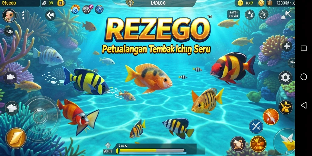 Screenshot gameplay REZEGO menunjukkan aksi menembak ikan yang seru.