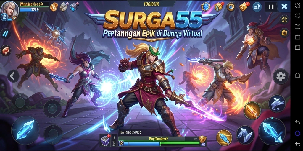 Gameplay SURGA55 dengan karakter bertarung dalam aksi memukau.